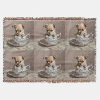 Tiny Delight: Chihuahua Puppy in a Teacup Throw Blanket