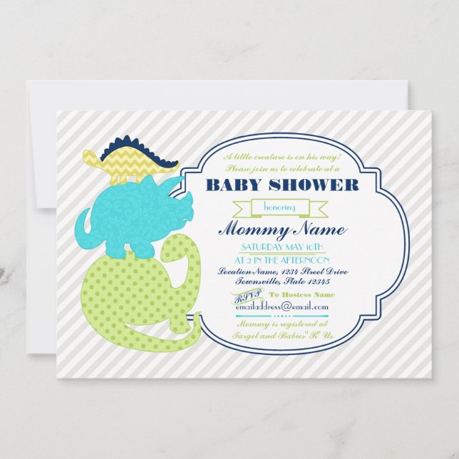 Tiny Dinos Dinosaur Baby Shower Invite (Front)