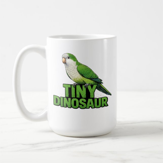 Tiny Dinosaur Quaker Parrot Coffee Mug (Left)