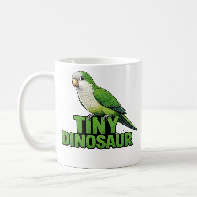Tiny Dinosaur Quaker Parrot Coffee Mug (Left)