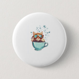 Tiny Diver Cat � Funny Scuba Kitty Tea Lover 6 Cm Round Badge