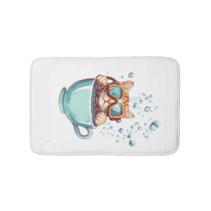 Tiny Diver Cat � Funny Scuba Kitty Tea Lover Bath Mat