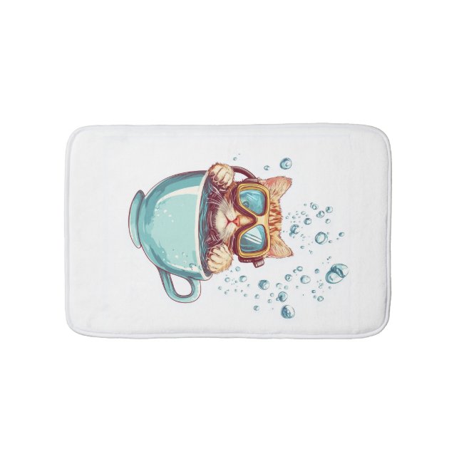 Tiny Diver Cat � Funny Scuba Kitty Tea Lover Bath Mat (Front)