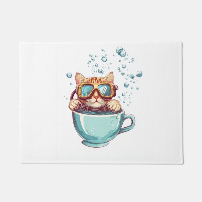 Tiny Diver Cat � Funny Scuba Kitty Tea Lover Doormat (Front)