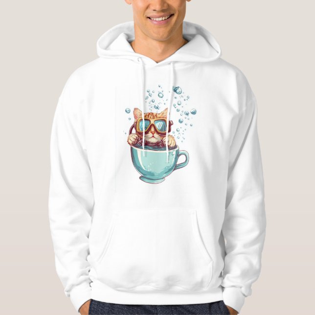 Tiny Diver Cat � Funny Scuba Kitty Tea Lover Hoodie (Front)