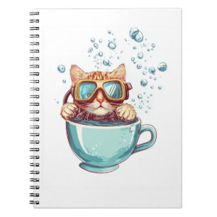 Tiny Diver Cat � Funny Scuba Kitty Tea Lover Notebook