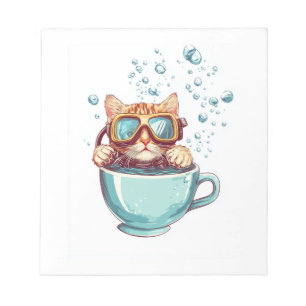 Tiny Diver Cat � Funny Scuba Kitty Tea Lover Notepad