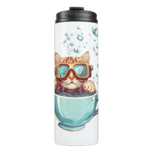 Tiny Diver Cat � Funny Scuba Kitty Tea Lover Thermal Tumbler