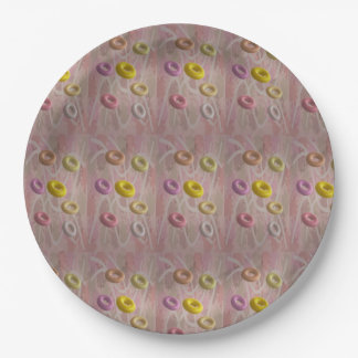 Tiny doughnut shapes on a mist mauve background paper plate