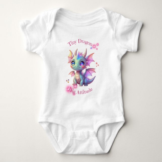 Tiny Dragon, Big Attitude – Cute Kawaii Dragon Baby Bodysuit (Front)