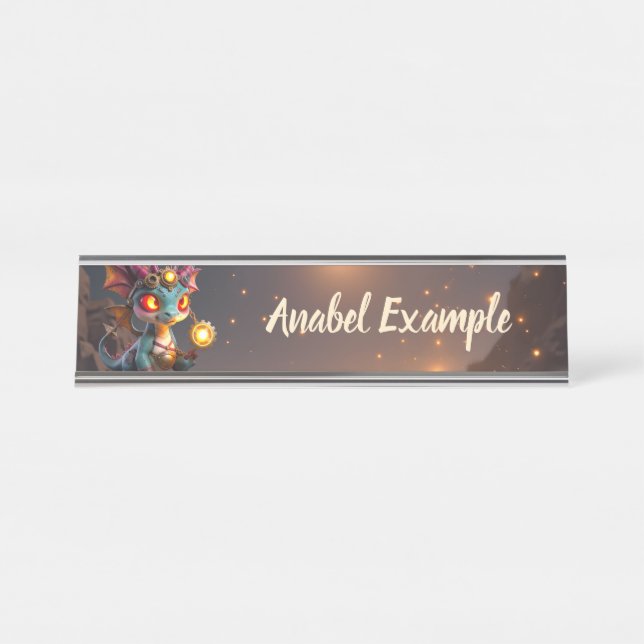 Tiny Dragon, Big Time Energy – The Ember Clockling Desk Name Plate (Front)