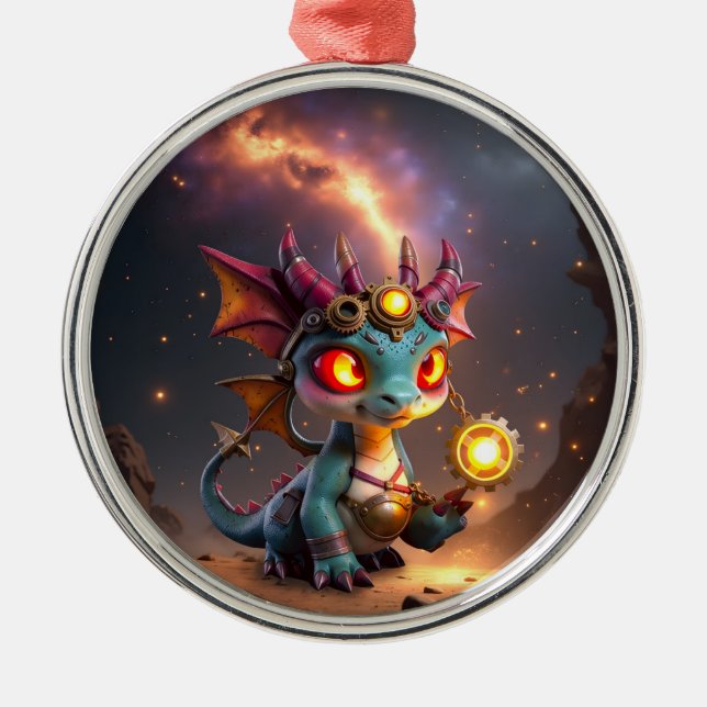 Tiny Dragon, Big Time Energy – The Ember Clockling Metal Ornament (Front)