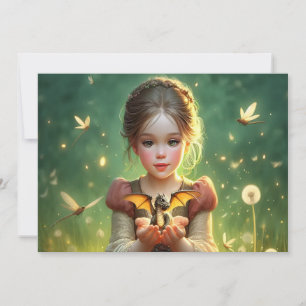 Tiny Dragon Keeper with Butterflies Invitation