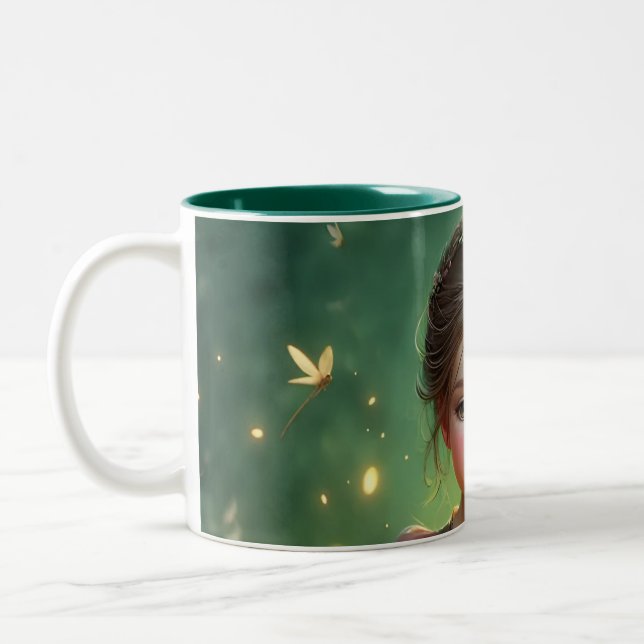 Tiny Dragon Keeper with Butterflies Two-Tone Coffee Mug (Left)