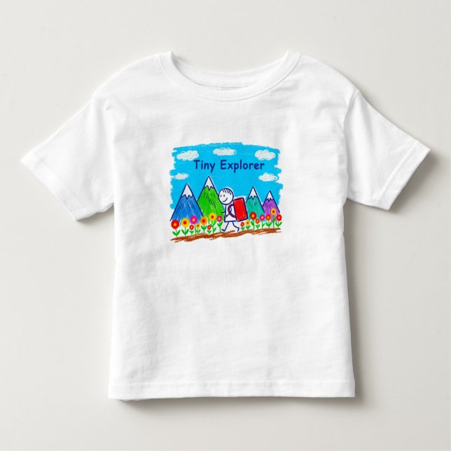Tiny Explorer Stick Figure Hiking Illustration Toddler T-Shirt (Front)