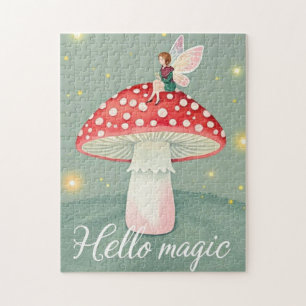 Tiny fairy perched on top of mushroom and glowing  jigsaw puzzle