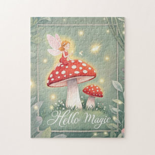 Tiny fairy perched on top of mushroom and glowing  jigsaw puzzle