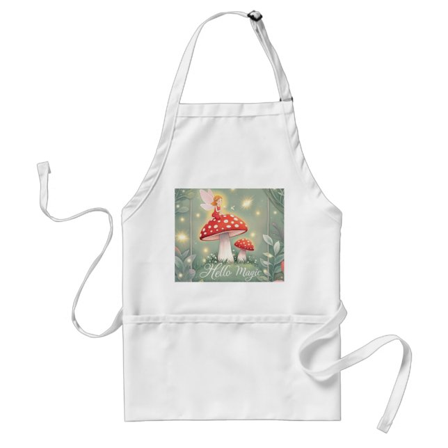 Tiny fairy perched on top of mushroom and glowing  standard apron (Front)