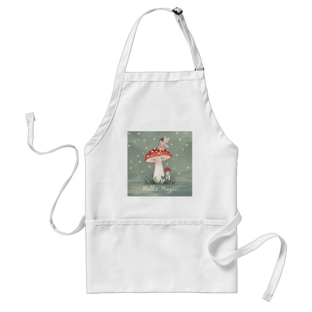 Tiny fairy perched on top of mushroom and glowing  standard apron (Front)