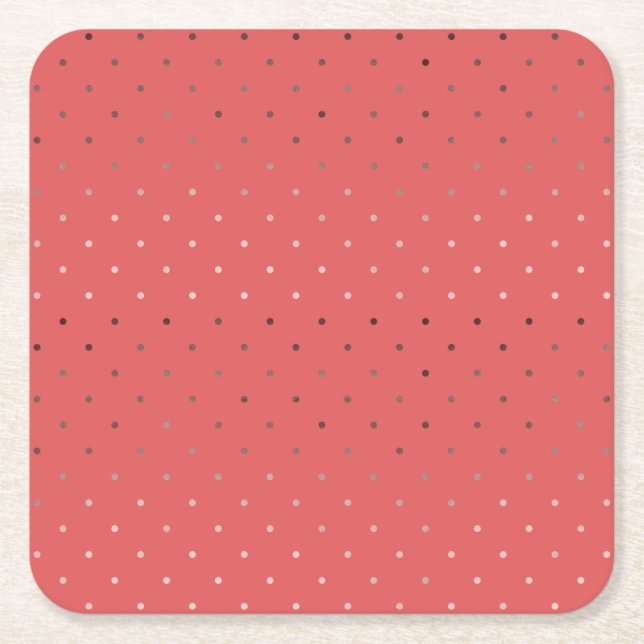 tiny faux rose gold coral polka dots pattern square paper coaster (Front)