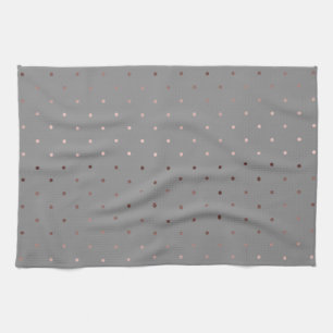 tiny faux rose gold grey polka dots pattern tea towel