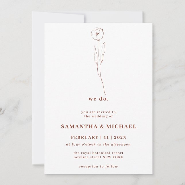 Tiny Flower Terracotta Indie Botanical we do Invitation (Front)