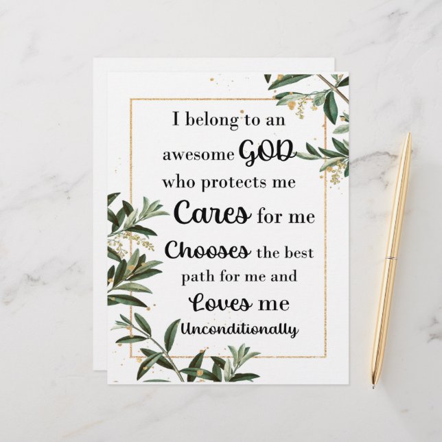 Tiny Flowers and Leaves with Awesome God Quote Custom Letterhead (Front/Back In Situ)
