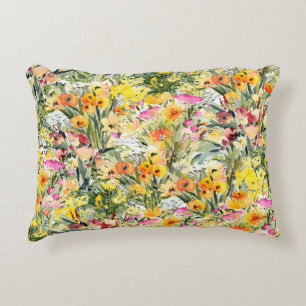 Tiny Flowers Field: Bright Watercolor. Decorative Cushion