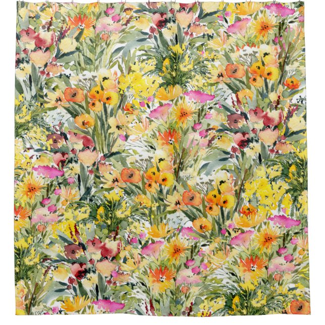Tiny Flowers Field: Bright Watercolor. Shower Curtain (Front)