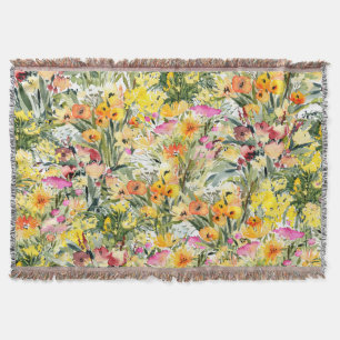 Tiny Flowers Field: Bright Watercolor. Throw Blanket