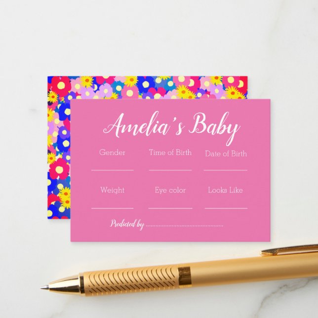 Tiny Flowers on Pink Baby Predictions Game  Enclosure Card (Front/Back In Situ)