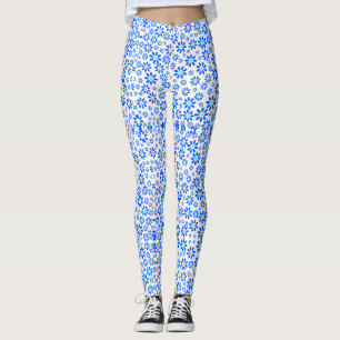 Tiny Flowers Pattern.Blue 01.b White BG Leggings