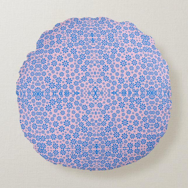 Tiny Flowers Pattern.Blue 02.b Lpink BG Round Cushion (Front)