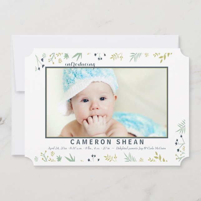 Tiny Flowers Photo Birth Announcement (Front)