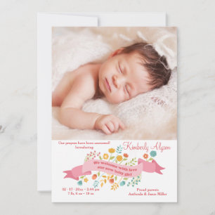 Tiny Flowers Photo Birth Announcement
