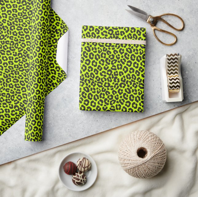 Tiny Fluorescent Lime Green Leopard Print Wrapping Paper (Crafts)