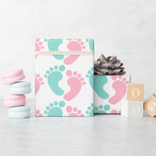 Tiny Footprints Baby Reveal Shower Party Wrapping Paper