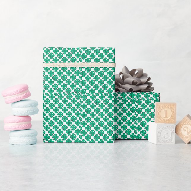 Tiny Four Leaf Clovers glossy wrapping paper (Baby Shower)