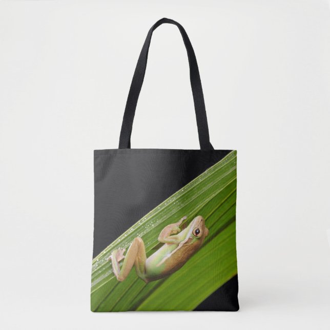 Tiny Frog On A Leaf Tote Bag (Front)