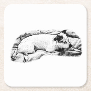Tiny Gallery: Bedtime Terrier Dots Square Paper Coaster