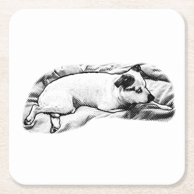 Tiny Gallery: Bedtime Terrier Dots Square Paper Coaster (Front)