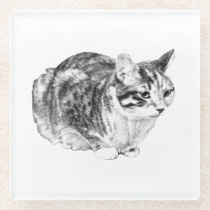 Tiny Gallery: Tabby on Cushion Glass Coaster