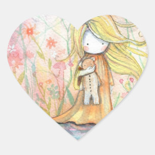 Tiny Girl and Her Teddy Bear Stickers