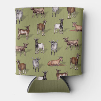 Tiny Goats on Green - Goat Herd Pattern Can Cooler