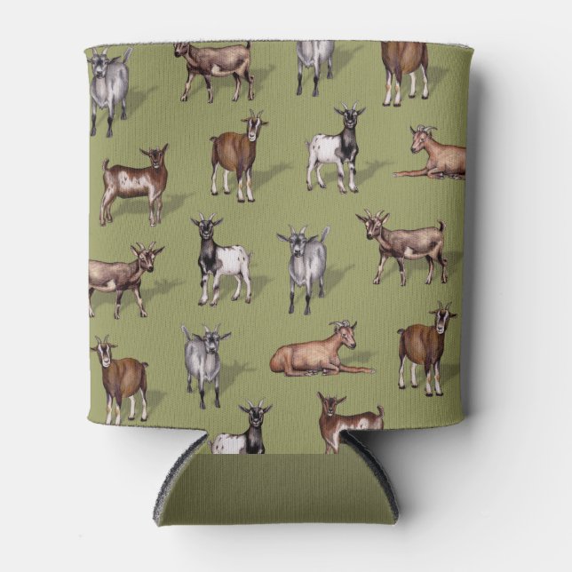 Tiny Goats on Green - Goat Herd Pattern Can Cooler (Front)