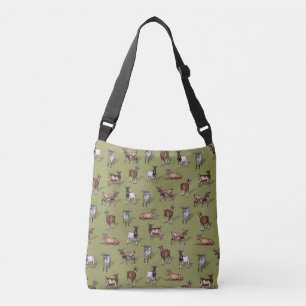 Tiny Goats on Green - Goat Herd Pattern Crossbody Bag