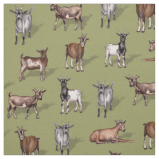 Tiny Goats on Green - Goat Herd Pattern Fabric