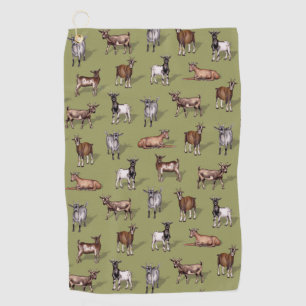 Tiny Goats on Green - Goat Herd Pattern Golf Towel