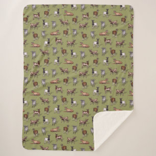 Tiny Goats on Green - Goat Herd Pattern Sherpa Blanket