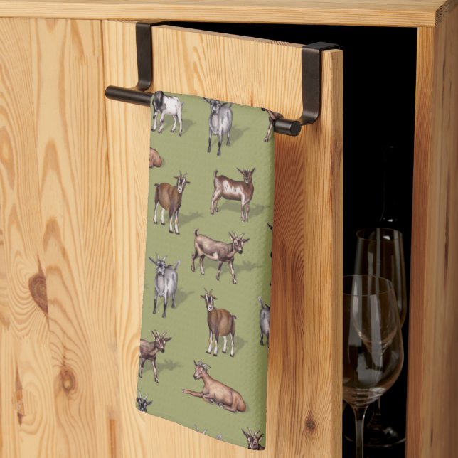 Tiny Goats on Green - Goat Herd Pattern Tea Towel (Thirds Fold)